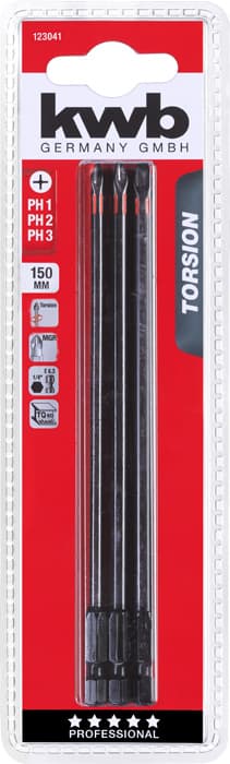  KWB 49123041 3 bita 150 mm PH set Torsion - slika 2