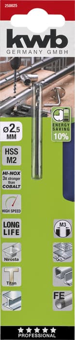  KWB 49258625 HI-NOX HSS M2 burgija 2.5x57, za metal/čelik, Energy Saving - slika 2