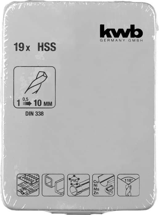  KWB 49421944 HSS-R set burgija za metal, 1-10 mm, 19 delova, u metalnoj kutiji - slika 2