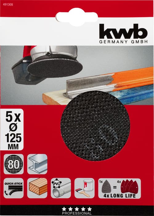  KWB 49491308 Quick-Stick Brusna mrežica 125 GR80, za ekscentrične brusilice, Si-karbid - slika 2