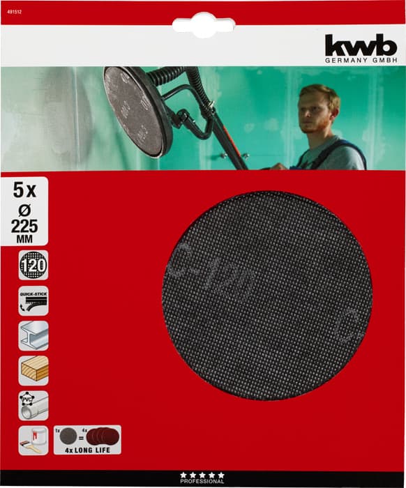  KWB 49491512 Quick-Stick Brusna mrežica 225 GR120, za brusilice za zidove, Si-karbid - slika 2