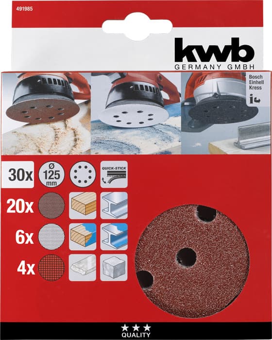  KWB 49491985 set Quick-Stick brusnih listova na čičak, 125 mm, 30 delova - slika 2