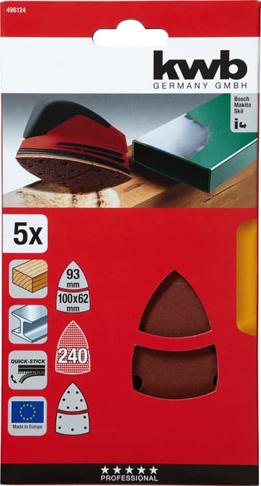 KWB 49496124 Quick-Stick delta brusni papir na čičak, 100 x 62, 93 mm, 5/1, GR 240 - slika 2