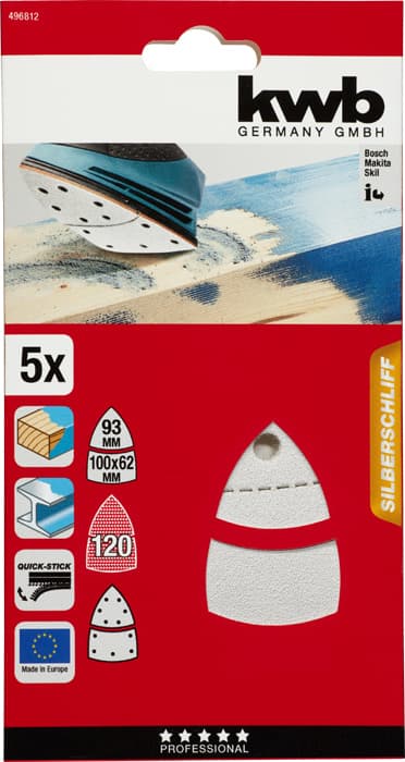  KWB 49496812 Quick-Stick brusni list za multi brusilicu, sa rupama, sa rupama G 120, 1/5 - slika 3