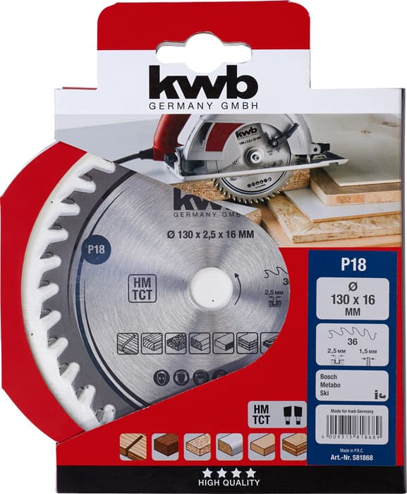  KWB 49581868 TCT list za cirkular z drvo 130 x 16 mm, 36T - slika 2