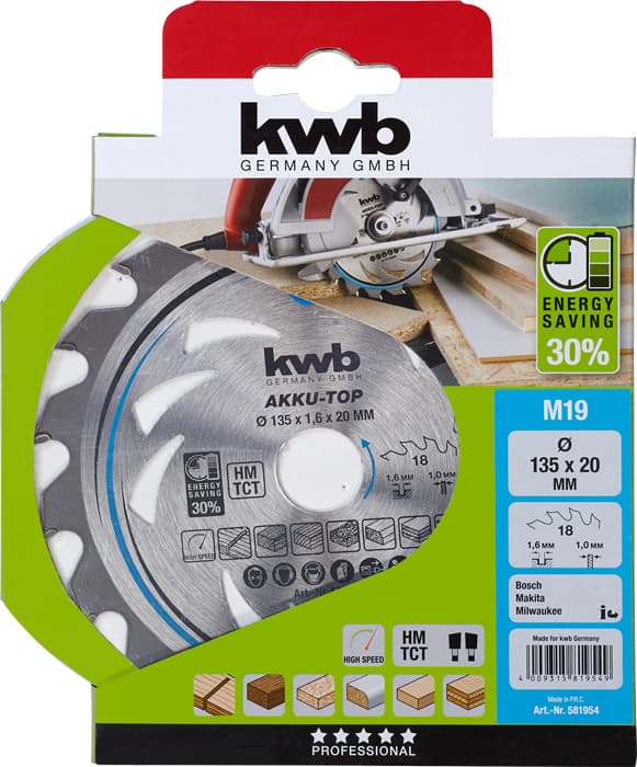  KWB 49581954 TCT list za cirkular za akumulatorske cirkulare, 135 x 20 mm, 24T, za drvo - slika 2