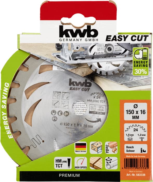  KWB 49583338 Easycut rezni disk za cirkular 150x16, 24Z, HM, za drvo/metal(nonFe)/plastiku, Energy Saving - slika 2