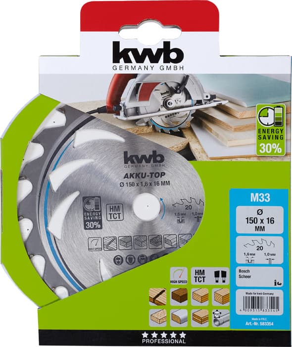  KWB 49583354 TCT list za cirkular za drvo 150 x 16 mm, 20T - slika 2