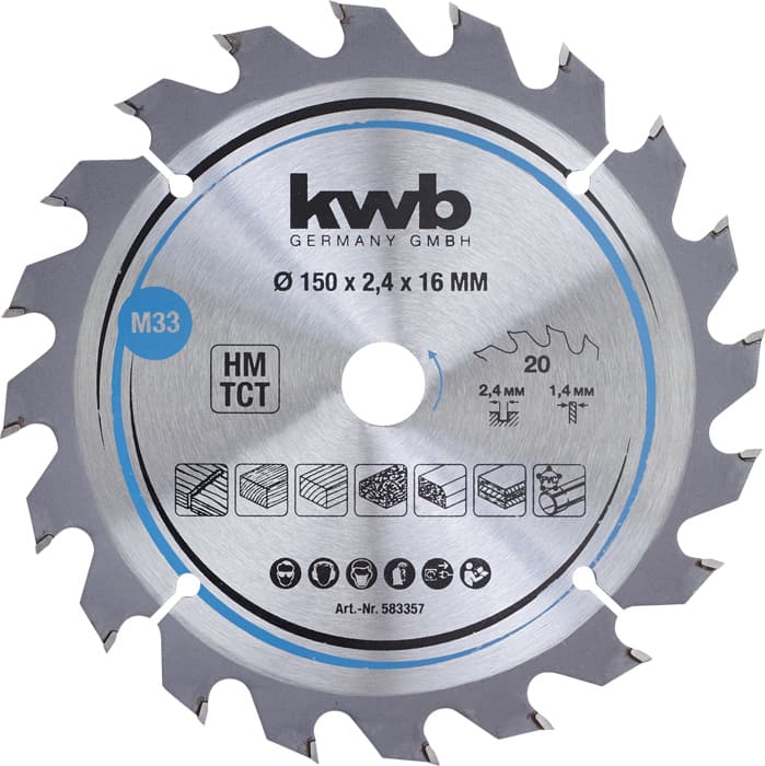  KWB 49583357 TCT list za cirkular za drvo 150 x 16 mm, 20T