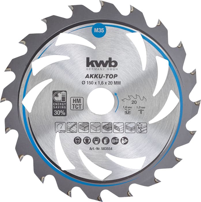  KWB 49583554 TCT list za cirkular za drvo 150 x 20 mm, 20T, ojačan karbidom