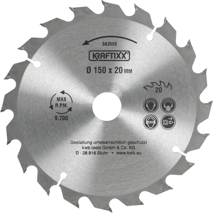  KWB 49583559 Rezni disk za cirkular 150x20/16 20Z, KRAFTIXX, HM, drvo/gipsakarton - slika 2
