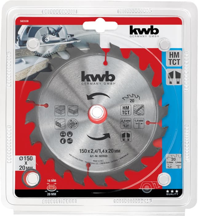  KWB 49583559 Rezni disk za cirkular 150x20/16 20Z, KRAFTIXX, HM, drvo/gipsakarton - slika 3