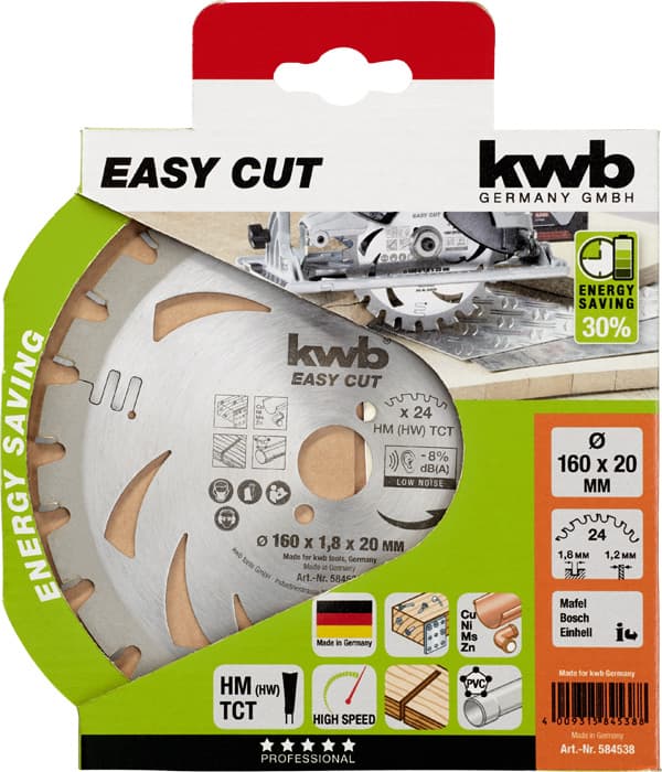  KWB 49584538 Easycut rezni disk za cirkular 160x20, 24Z, HM, za drvo/metal(nonFe)/plastiku, Energy Saving - slika 2