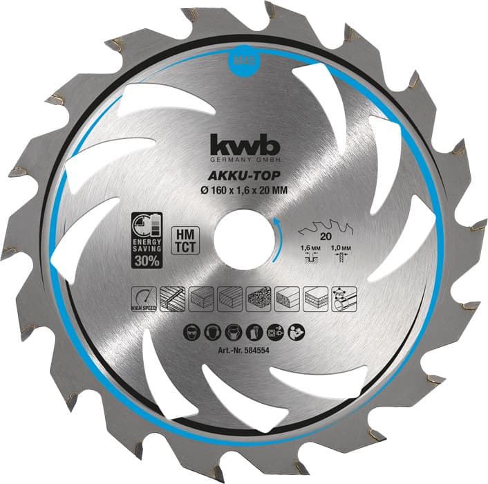 KWB 49584554 EnergySaving list za cirkular za drvo 160 x 20, 20T, ojačan karbidom