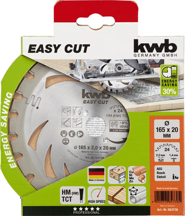  KWB 49584738 Easycut rezni disk za cirkular 165x20, 24Z, HM, za drvo/metal(nonFe)/plastiku, Energy Saving - slika 2