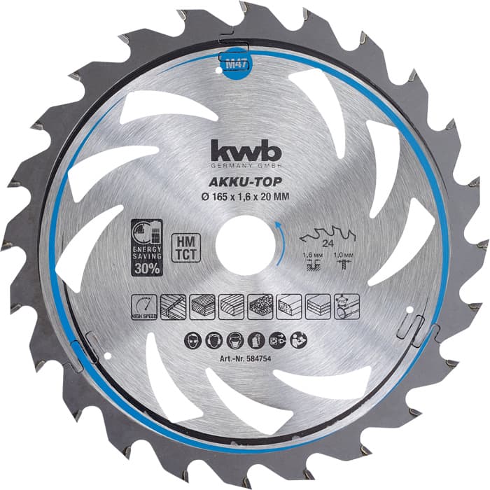 KWB 49584754 TCT list za cirkular za drvo 165 x 20 mm, 24T