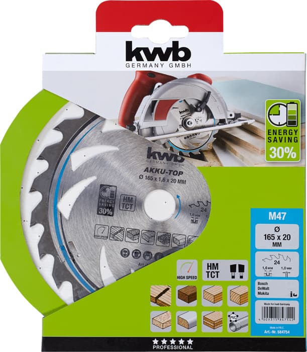  KWB 49584754 TCT list za cirkular za drvo 165 x 20 mm, 24T - slika 2