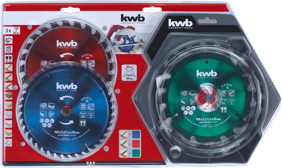  KWB 49584799 set listova za cirkular za drvo 165 x 20 mm, 3 dela - slika 3