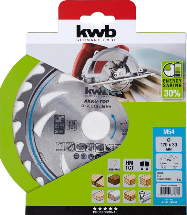  KWB 49585454 TCT list za cirkular za drvo 170 x 30, 24T, ojačan karbidom - slika 2