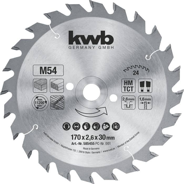  KWB 49585455 list za cirkular za drvo 170 x 30 mm, 54M, ojačan karbidom