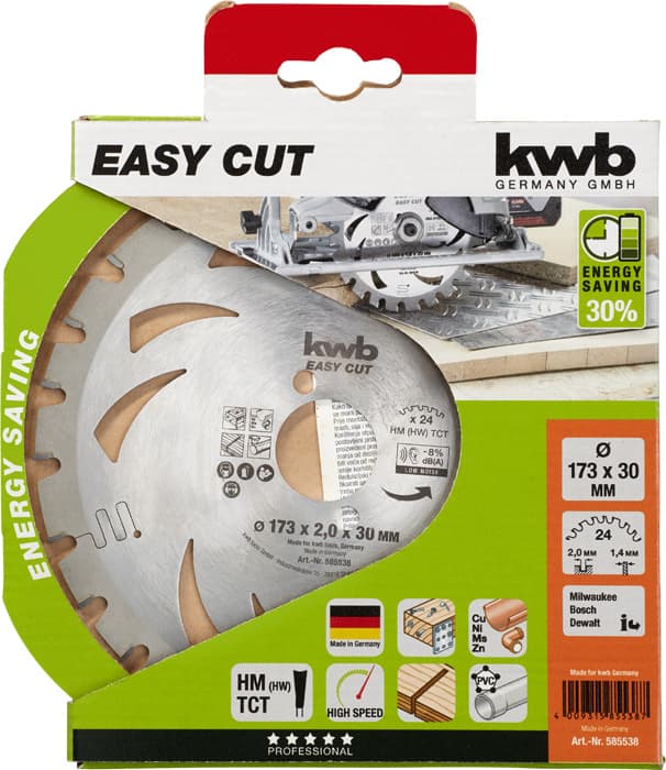  KWB 49585538 Easycut rezni disk za cirkular 173x30, 24Z, HM, za drvo/metal(nonFe)/plastiku, Energy Saving - slika 2