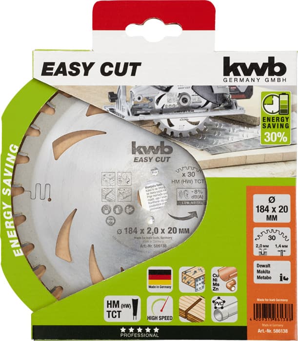  KWB 49586138 Easycut rezni disk za cirkular 184x20, 30Z, HM, za drvo/metal(nonFe)/plastiku, Energy Saving - slika 2