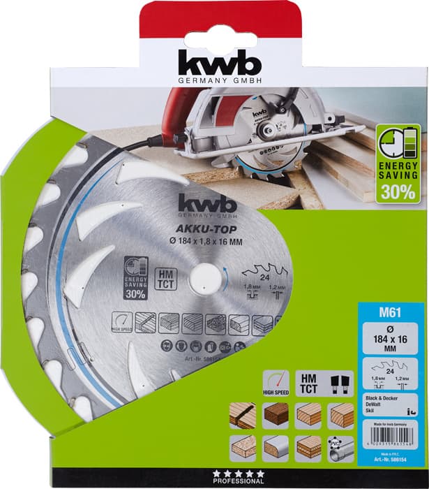  KWB 49586154 TCT list za cirkular za drvo 184 x 16 mm, 24T - slika 2