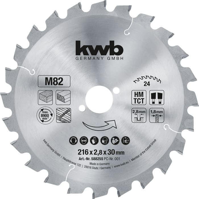  KWB 49588255 list za cirkular za drvo 216 x 2,8 x 30 mm, Z24, ojačan karbidom