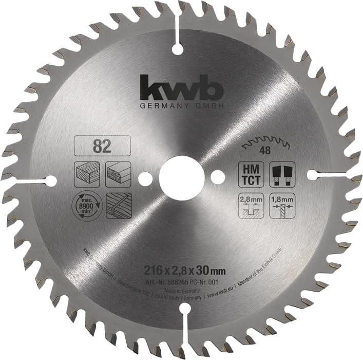  KWB 49588265 list za cirkular za drvo 216 x 2,8 x 30 mm, Z48, ojačan karbidom