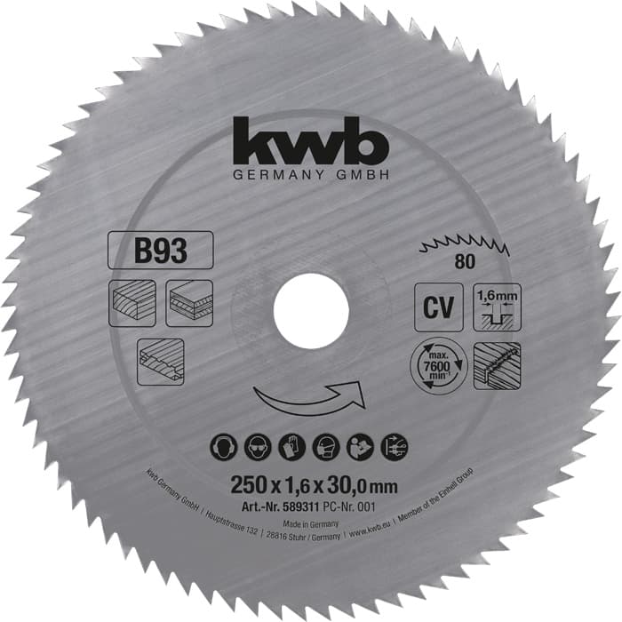  KWB 49589311 Rezni disk za cirkular 250x30 80Z, CrV, za drvo