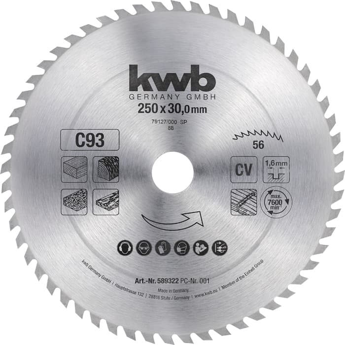  KWB 49589322 Rezni disk za cirkular 250x30 56Z, CrV, za drvo