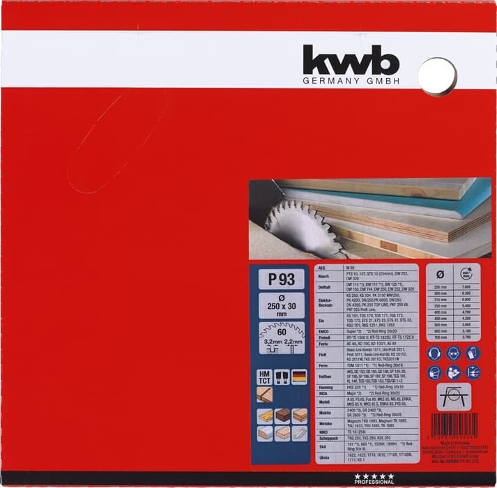  KWB 49589366 list za cirkular za drvo 250 x 30/20, Z42, ojačan karbidom - slika 2