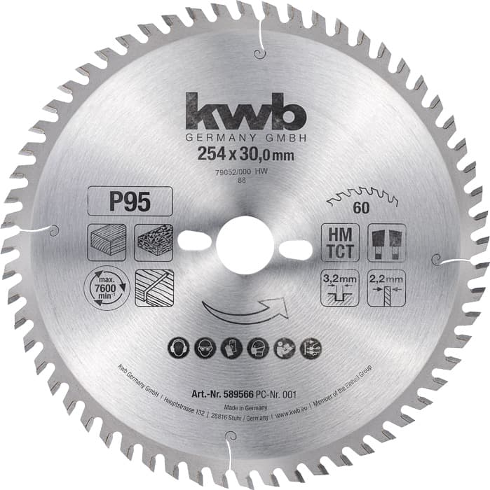  KWB 49589566 list za cirkular za drvo 254 x 3,2 x 30 mm, Z60, ojačan karbidom