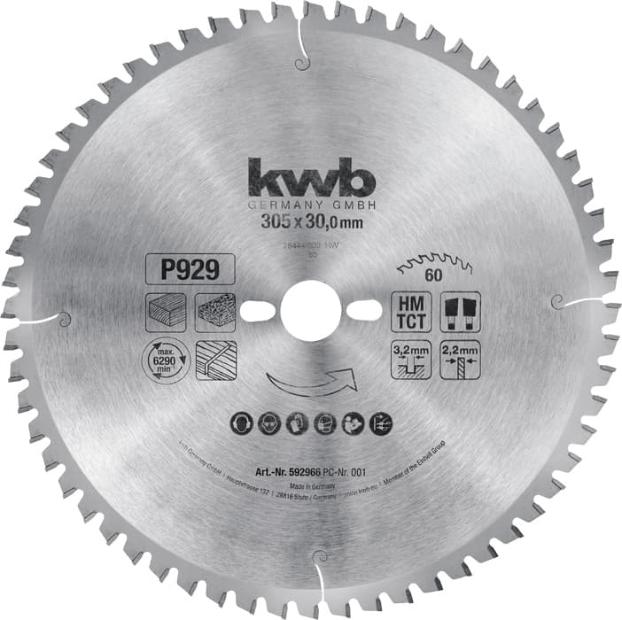  KWB 49592966 list za cirkular za drvo 305 x 3,2 x 30 mm, Z60, ojačan karbidom