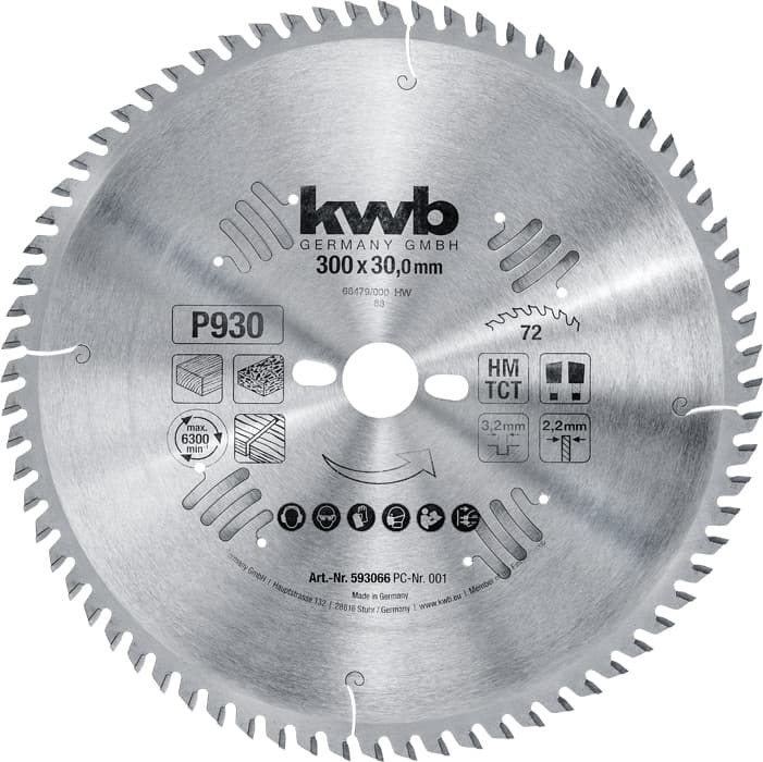  KWB 49593066 list za cirkular za drvo 300 x 3,2 x 30 mm, Z72, ojačan karbidom