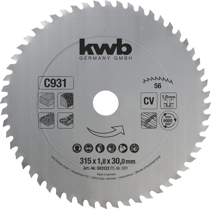  KWB 49593122 Rezni disk za cirkular 315x30 56Z, CrV, za drvo