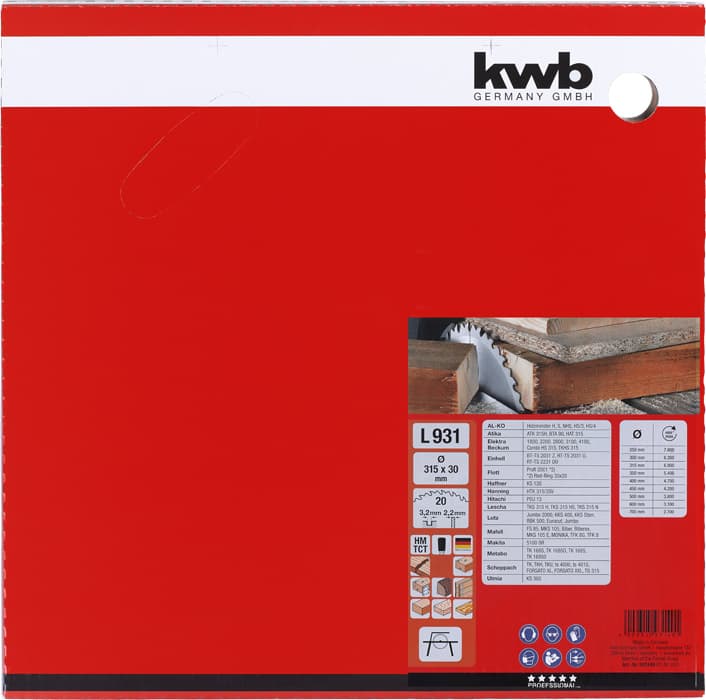 KWB 49593140 list za cirkular za drvo 315 x 2,2 x 30 mm, Z20, ojačan karbidom - slika 2
