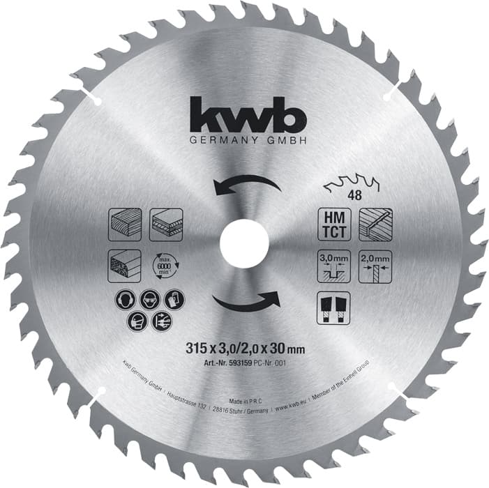  KWB 49593159 list za cirkular za drvo 315 x 30 mm, T48, ojačan karbidom