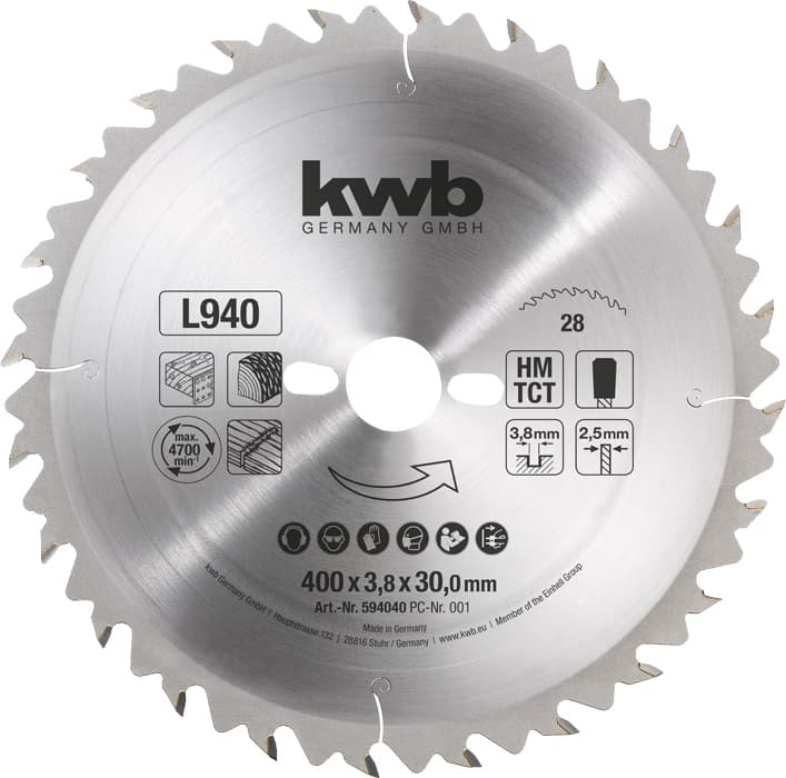  KWB 49594040 list za cirkular za drvo 400 x 30 mm, 931K, ojačan karbidom, otporan na eksere