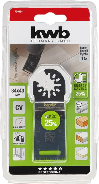  KWB 49709194 CrV nož za multi-alat 34x48, za drvo/plastiku, japanski zubi, Energy Saving - slika 2