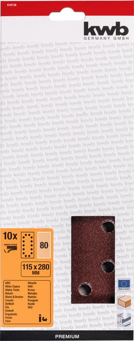  KWB 49818738 Brusni papir 115x280 GR80 10/1, drvo-metal, alu-oksid - slika 3