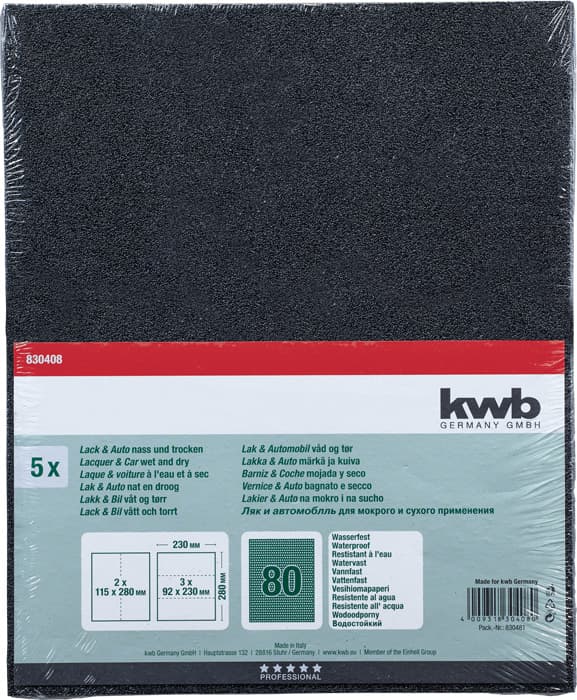  KWB 49830408 Brusni papir vodootporni GR 80, 230x280, suvo/mokro, 5 komada - slika 2