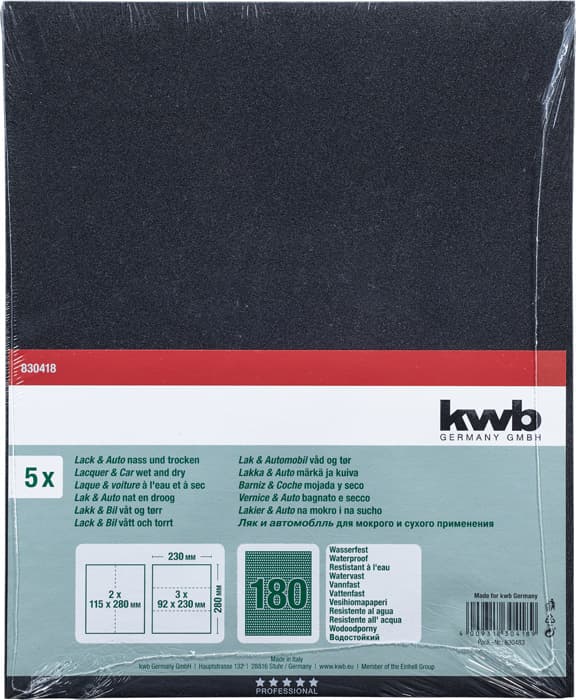  KWB 49830418 Brusni papir vodootporni GR 180, 230x280, suvo/mokro, 5 komada - slika 2