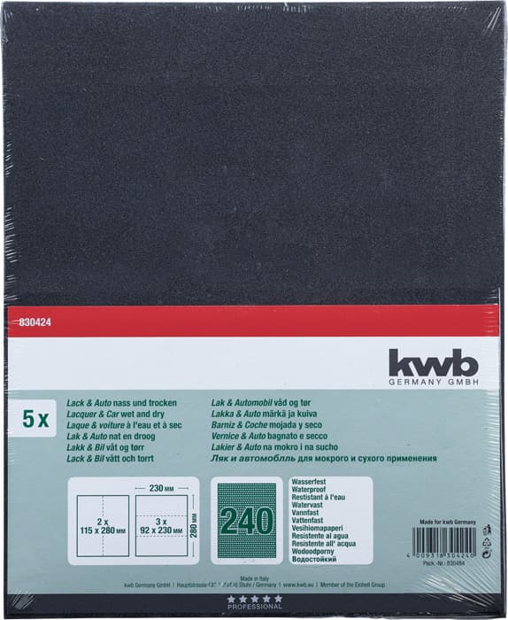  KWB 49830424 Brusni papir vodootporni GR 240, 230x280, suvo/mokro, 5 komada - slika 2