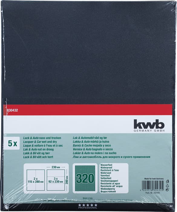  KWB 49830432 Brusni papir vodootporni GR 320, 230x280, suvo/mokro, 5 komada - slika 2