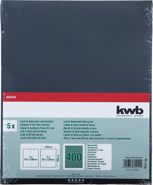  KWB 49830440 Brusni papir vodootporni GR 400, 230x280, suvo/mokro, 5 komada - slika 2