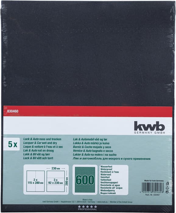  KWB 49830460 Brusni papir vodootporni GR 600, 230x280, suvo/mokro, 5 komada - slika 2