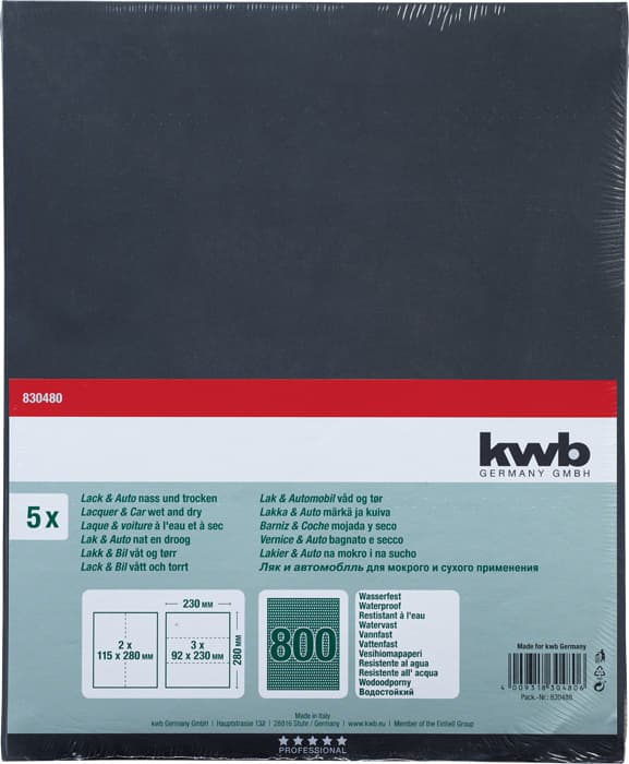  KWB 49830480 Brusni papir vodootporni GR 800, 230x280, suvo/mokro, 5 komada - slika 2