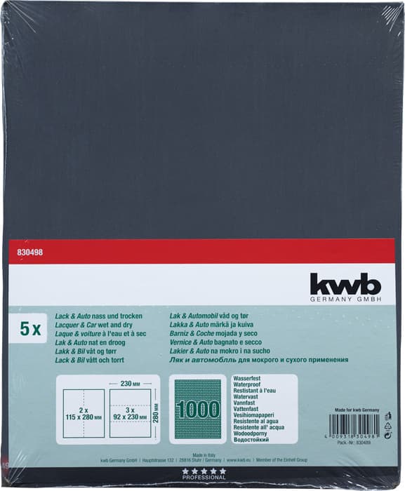  KWB 49830498 Brusni papir vodootporni GR 1000, 230x280, suvo/mokro, 5 komada - slika 2