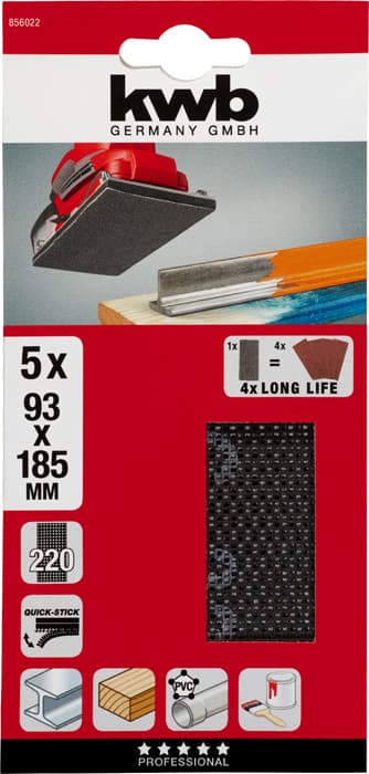  KWB 49856022 Brusna mrežica 93x185 GR220, za vibracione brusilice, Si-karbid - slika 2